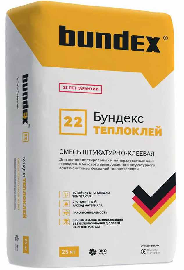 Смесь штукатурно-клеевая Бундекс Теплоклей №22 25 кг (паллета 48 мешков) — изображение 3