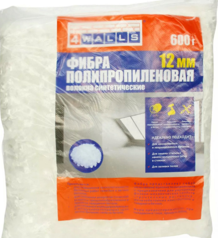 Фиброволокно (фибра полипропиленовая) FBV002V размер 12 мм 600 гр 4WALLS — изображение 2