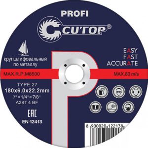Круг шлифовальный по металу Т27 180 х 6,0 х 22,2 мм Cutop Profi