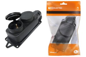 Розетка двухместная с заглушками каучук 2Р+РЕ 16А 250В IP44 TDM/0612-0010