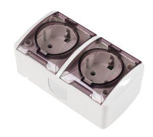 Розетка 2П+3 открытой установки IP54 16A с крышкой белая Селигер TDM